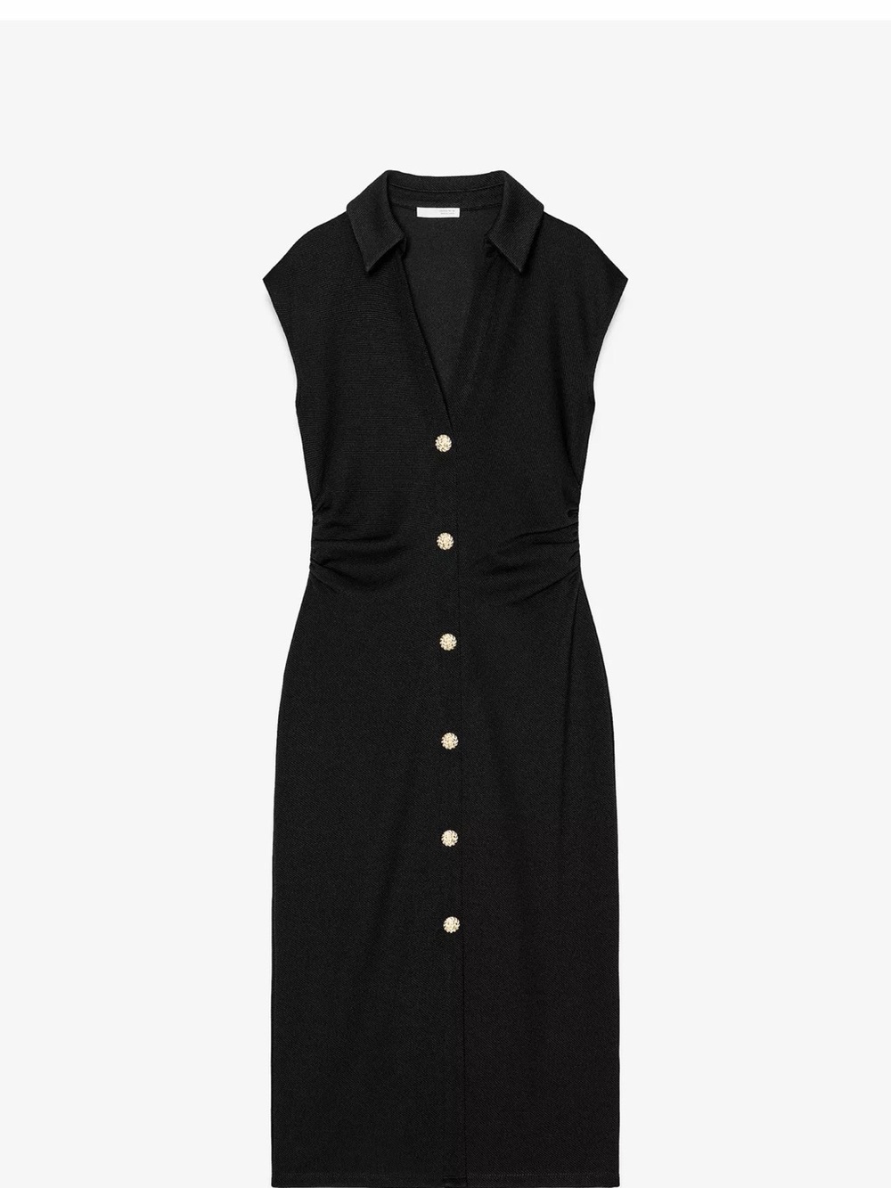 Zara Black Sleeveless Collared Midi Dress with Gold Buttons